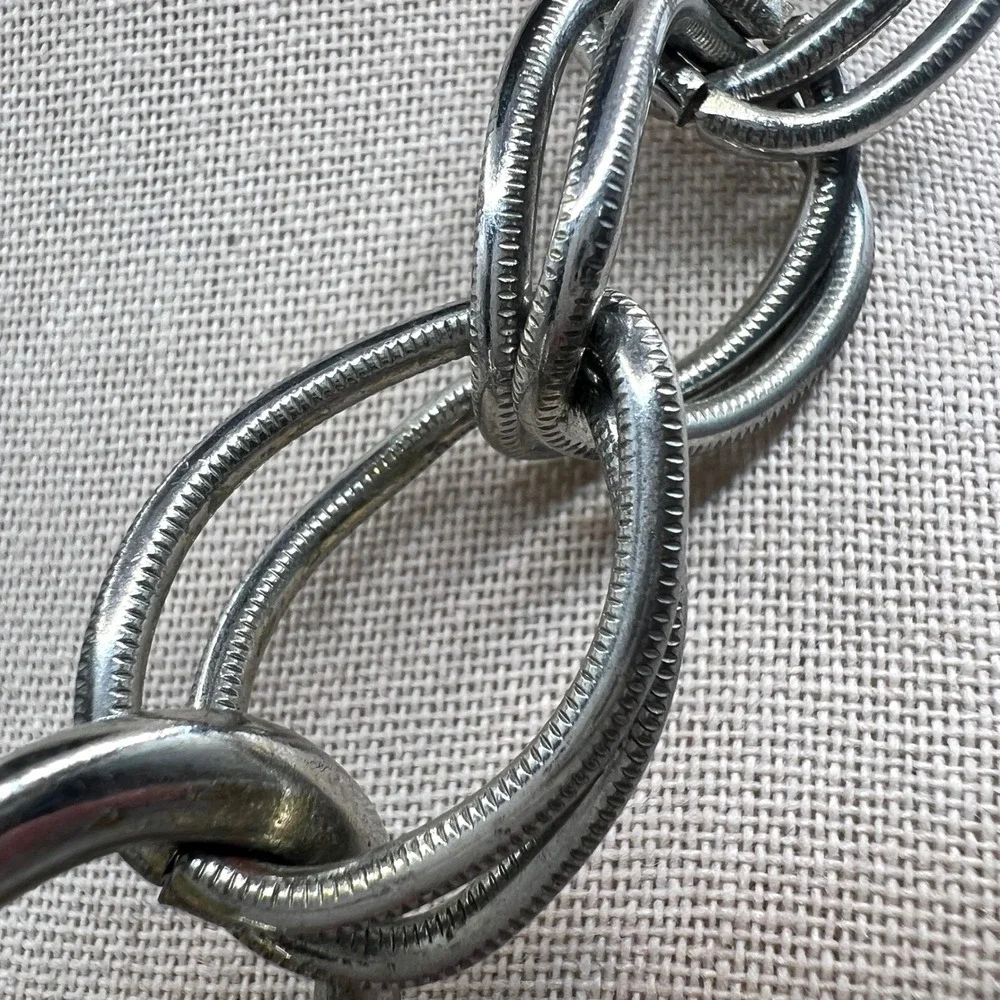 Heavy Chunky Silver Tone Statement Necklace Signed N Oversized Links 222g